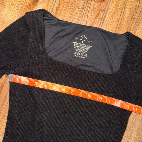 Klassy Network Ribbed Long Sleeve Square Neck Bodysuit | Large Black Bramisuit - Picture 7 of 13